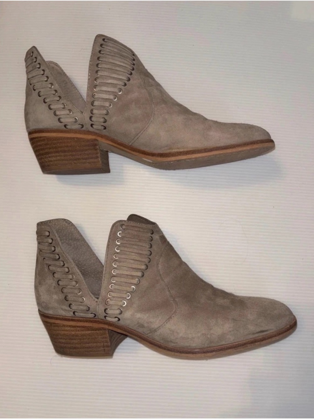 Vince Camuto Taupe Suede Ankle Booties - Pevista
